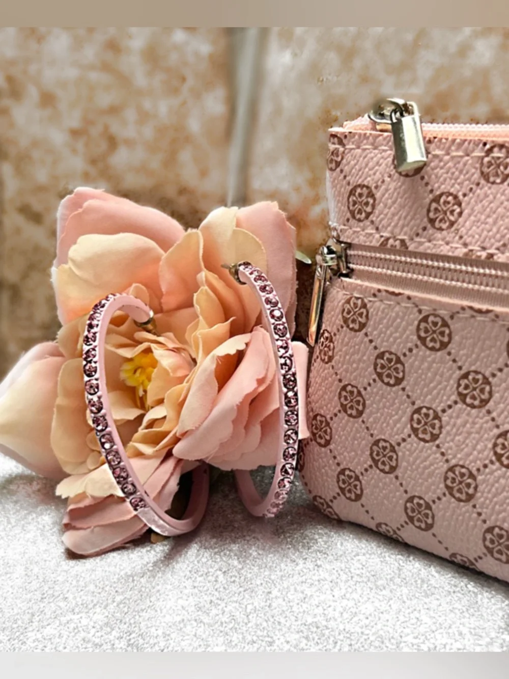 Pretty in Pink Zipper Pouch and Pink Crystal Earrings Duo! 🌸 - Picture 7 of 12